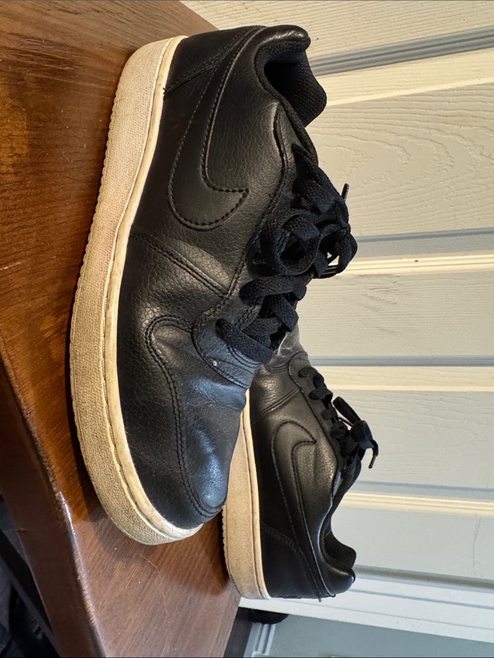 Nike Black Leather Low-Top Sneakers with Off-White Sole